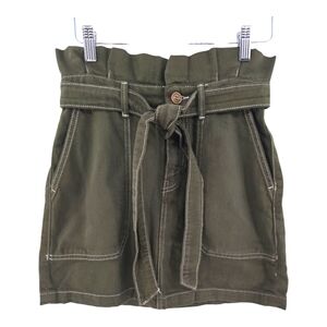 Free People Olive Green Splendor In The Grass Paper Bag Waist Denim Skirt Size 0